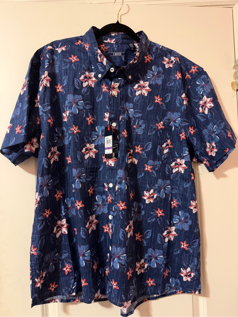 IZOD Men's Navy Floral Short-Sleeve Button-Down Shirt XXL NWT